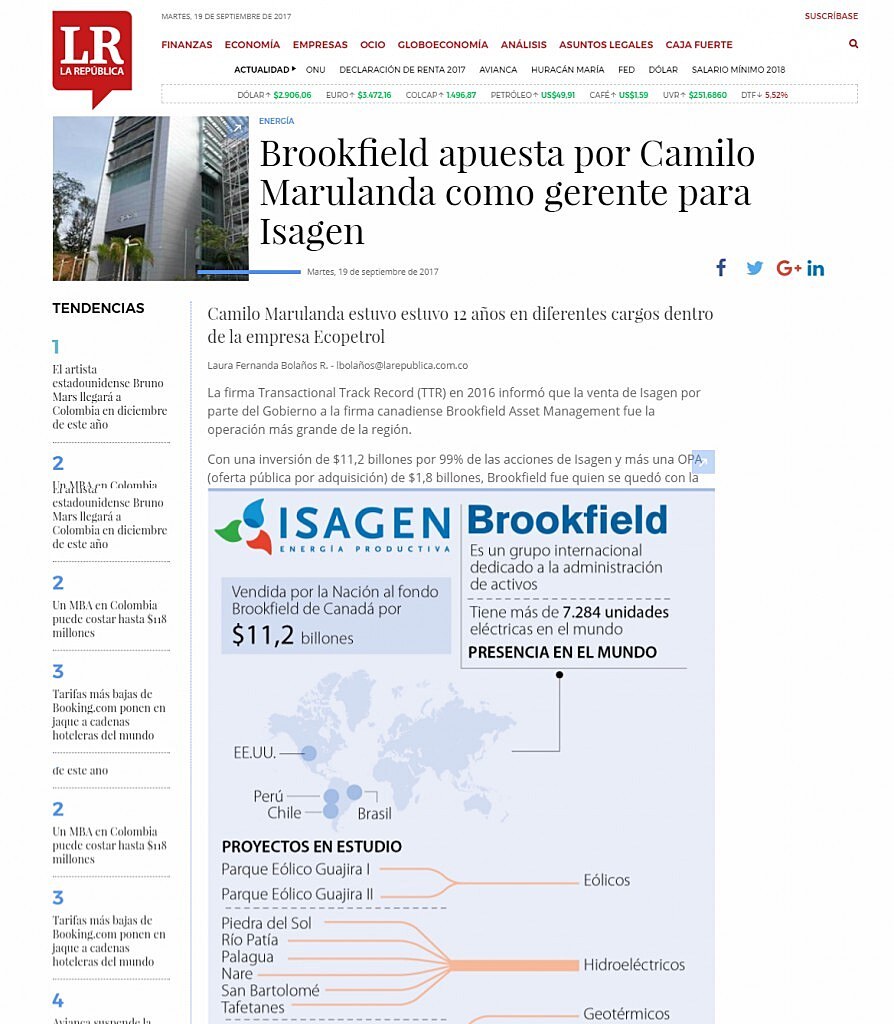 Brookfield apuesta por Camilo Marulanda como gerente para Isagen